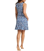 Tommy Bahama Island Cays Blooms Geometric Print Sleeveless Ruffle Hem Spa Dress Swim Cover-Up
