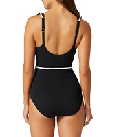 Tommy Bahama Island Cays Cabana Surplice V-Neck Ruffle Wrap One Piece Swimsuit