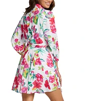 Tommy Bahama Island Cays Fiesta Floral Print Belted Button Front Point Collar Shirt Dress Swim Cover-Up