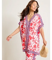 Tommy Bahama Island Cays Fiori Border Floral V-Neck Tunic Swim Cover-up