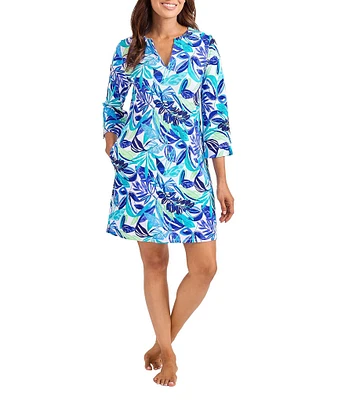 Tommy Bahama Island Cays Marina Split V-Neck 3/4 Sleeves Tunic Swim Cover-Up Dress