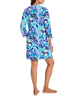 Tommy Bahama Island Cays Marina Split V-Neck 3/4 Sleeves Tunic Swim Cover-Up Dress