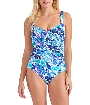 Tommy Bahama Island Cays Marina Tie Front Tummy Control One Piece Swimsuit