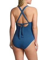 Tommy Bahama Island Cays Solid Texture V-Neck Tummy Control One Piece Swimsuit