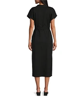 Tommy Bahama Islandscape Jersey V-Neck Short Sleeve Self-Belted Midi Dress