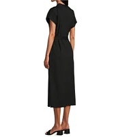 Tommy Bahama Islandscape Jersey V-Neck Short Sleeve Self-Belted Midi Dress