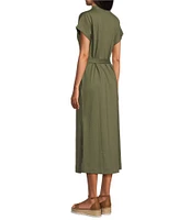 Tommy Bahama Islandscape Jersey V-Neck Short Sleeve Self-Belted Midi Dress