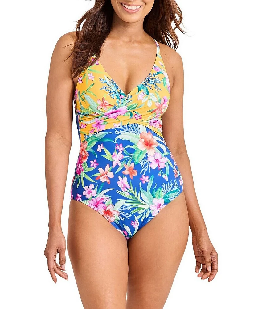 Tommy Bahama Isola Vita Floral Twist Front V-Neck One Piece Swimsuit