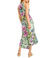 Tommy Bahama Jasmina Jungle Jewel Knit Jersey Floral Printed Halter Neck Sleeveless High-Low Hem A-Line Maxi Dress