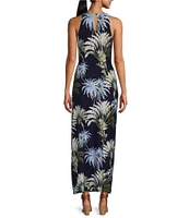 Tommy Bahama Jasmina Palisade Palms Matte Jersey Crew Neck Sleeveless Maxi Sheath Dress