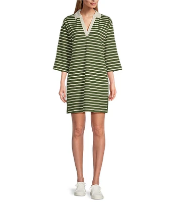 Tommy Bahama Jovanna Stripe Print 3/4 Sleeve Shirt Dress