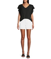 Tommy Bahama Kauai Solid V-Neck Short Flutter Sleeve Smocked Stretch Jersey Top