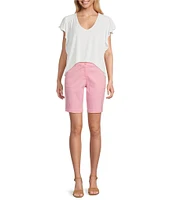 Tommy Bahama Kauai Solid V-Neck Short Flutter Sleeve Smocked Stretch Jersey Top