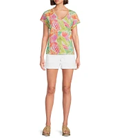 Tommy Bahama Kauai Tropicana Isle Printed V-Neck Cap Sleeve Stretch Jersey Knit Tee