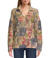 Tommy Bahama La Botanica Knit Tropical Print Johnny Collar Long Sleeve Sweater