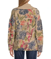 Tommy Bahama La Botanica Knit Tropical Print Johnny Collar Long Sleeve Sweater