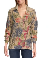 Tommy Bahama La Botanica Knit Tropical Print Johnny Collar Long Sleeve Sweater