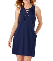 Tommy Bahama V-Neck Lace-Up Spa Dress Swim Cover-Up