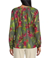 Tommy Bahama Lavishbloom Amar Long Sleeve Split V Neck With Tie Blouse