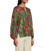 Tommy Bahama Lavishbloom Amar Long Sleeve Split V Neck With Tie Blouse