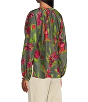 Tommy Bahama Lavishbloom Amar Long Sleeve Split V Neck With Tie Blouse