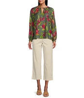 Tommy Bahama Lavishbloom Amar Long Sleeve Split V Neck With Tie Blouse