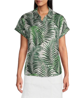 Tommy Bahama Leaf Of Lux Silk Collared Short Sleeves Button Front Camp Shirt