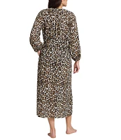 Tommy Bahama Leopard Print V-Neck Long Sleeve Belted Button Front Duster Swim Cover-Up