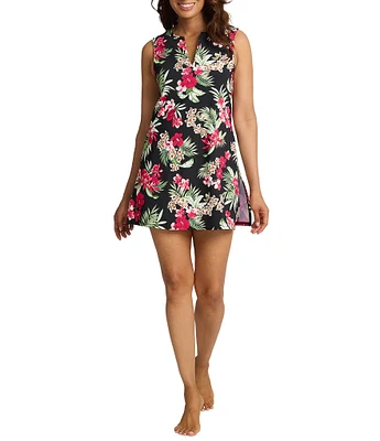 Tommy Bahama Lily Cat Floral Print Split V-Neck Sleeveless Swim Romper