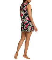 Tommy Bahama Lily Cat Floral Print Split V-Neck Sleeveless Swim Romper