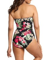 Tommy Bahama Lily Cat Floral Print Sweetheart Strapless Tummy Control One Piece Swimsuit