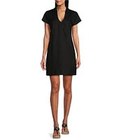 Tommy Bahama Linen Blend Johnny Collar Short Sleeve Side Pocket Shirt Dress