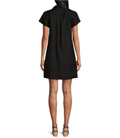Tommy Bahama Linen Blend Johnny Collar Short Sleeve Side Pocket Shirt Dress