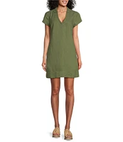 Tommy Bahama Linen Blend Johnny Collar Short Sleeve Side Pocket Shirt Dress
