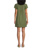 Tommy Bahama Linen Blend Johnny Collar Short Sleeve Side Pocket Shirt Dress