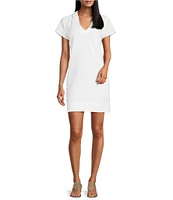 Tommy Bahama Linen Blend Johnny Collar Short Sleeve Side Pocket Shirt Dress