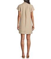 Tommy Bahama Linen Blend Johnny Collar Short Sleeve Side Pocket Shirt Dress