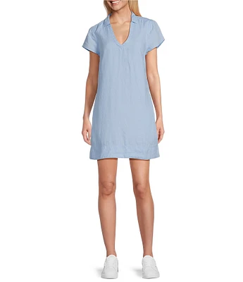 Tommy Bahama Linen Blend Johnny Collar Short Sleeve Side Pocket Shirt Dress