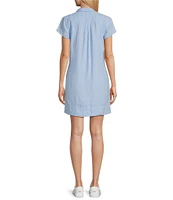 Tommy Bahama Linen Blend Johnny Collar Short Sleeve Side Pocket Shirt Dress