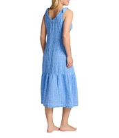 Tommy Bahama Linen Stripe V-Neck Sleeveless Bow Shoulder Midi Dress Swim Cover-Up