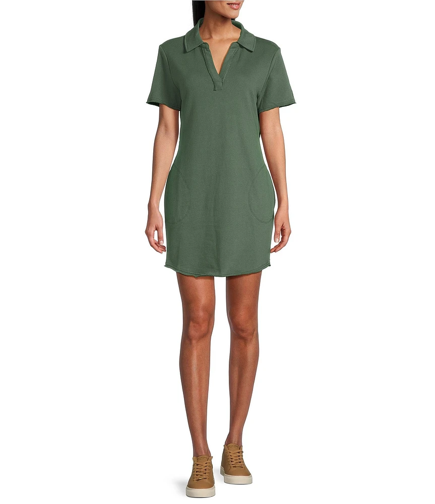 Tommy Bahama Marina Del Mar Solid Fleece Point Collar Short Sleeve Shirt Dress