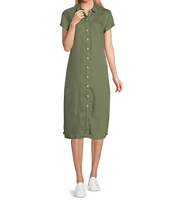 Tommy Bahama Mission Beach Soft Twill Point Collar Cap Sleeve Button Front Self-Tie Belt Shirt Dress