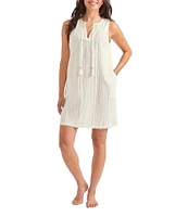 Tommy Bahama Mykonos Texture Split V-Neck Shift Swim Cover-Up Dress