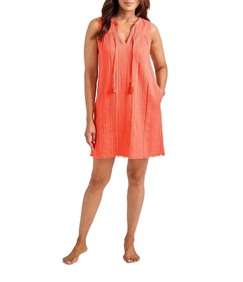 Tommy Bahama Mykonos Texture Split V-Neck Shift Swim Cover-Up Dress