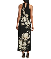 Tommy Bahama Noche Mar Carmela Floral Print A-Line Chain Halter Neck Sleeveless UPF 30 Maxi Dress