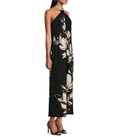 Tommy Bahama Noche Mar Carmela Floral Print A-Line Chain Halter Neck Sleeveless UPF 30 Maxi Dress