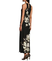 Tommy Bahama Noche Mar Carmela Floral Print A-Line Chain Halter Neck Sleeveless UPF 30 Maxi Dress