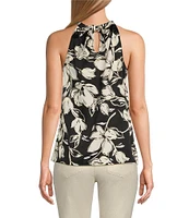 Tommy Bahama Noche Mar Floral Foiled Satin Halter Neck Sleeveless Top