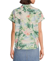 Tommy Bahama Ocean Vida Tropical Floral Printed Silk Spread Collared Short Sleeve Button Front Shirt