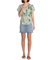 Tommy Bahama Ocean Vida Tropical Floral Printed Silk Spread Collared Short Sleeve Button Front Shirt